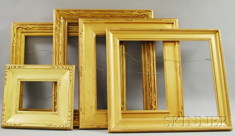 Appraisal: Five Giltwood Frames th century rabbet sizes to x in