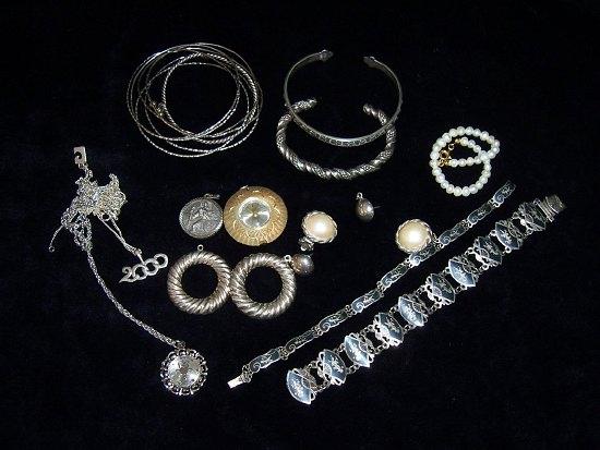 Appraisal: A quantity of mostly silver costume jewellery including bracelets earrings