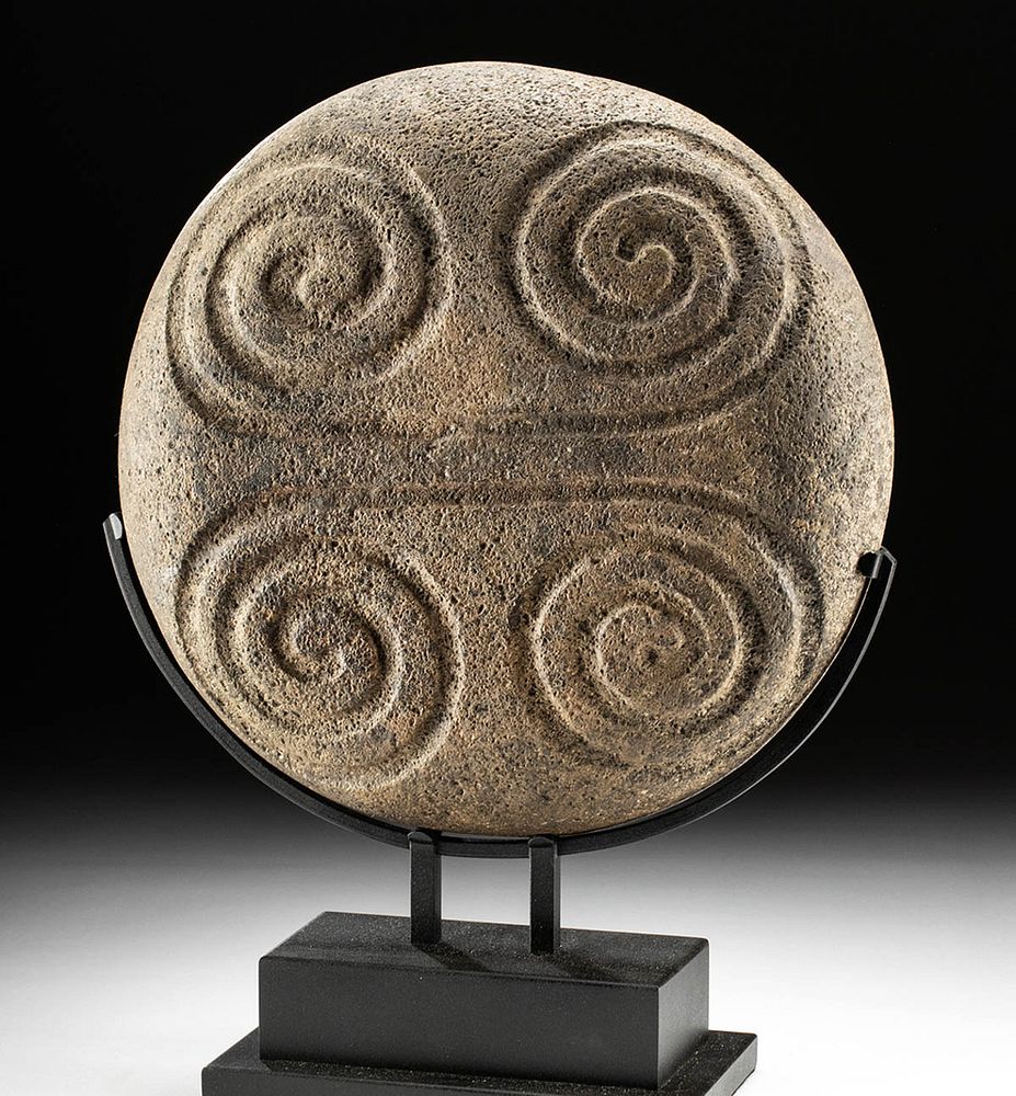 Appraisal: Attractive Chavin Stone Dish w Incised Spirals Pre-Columbian north coast