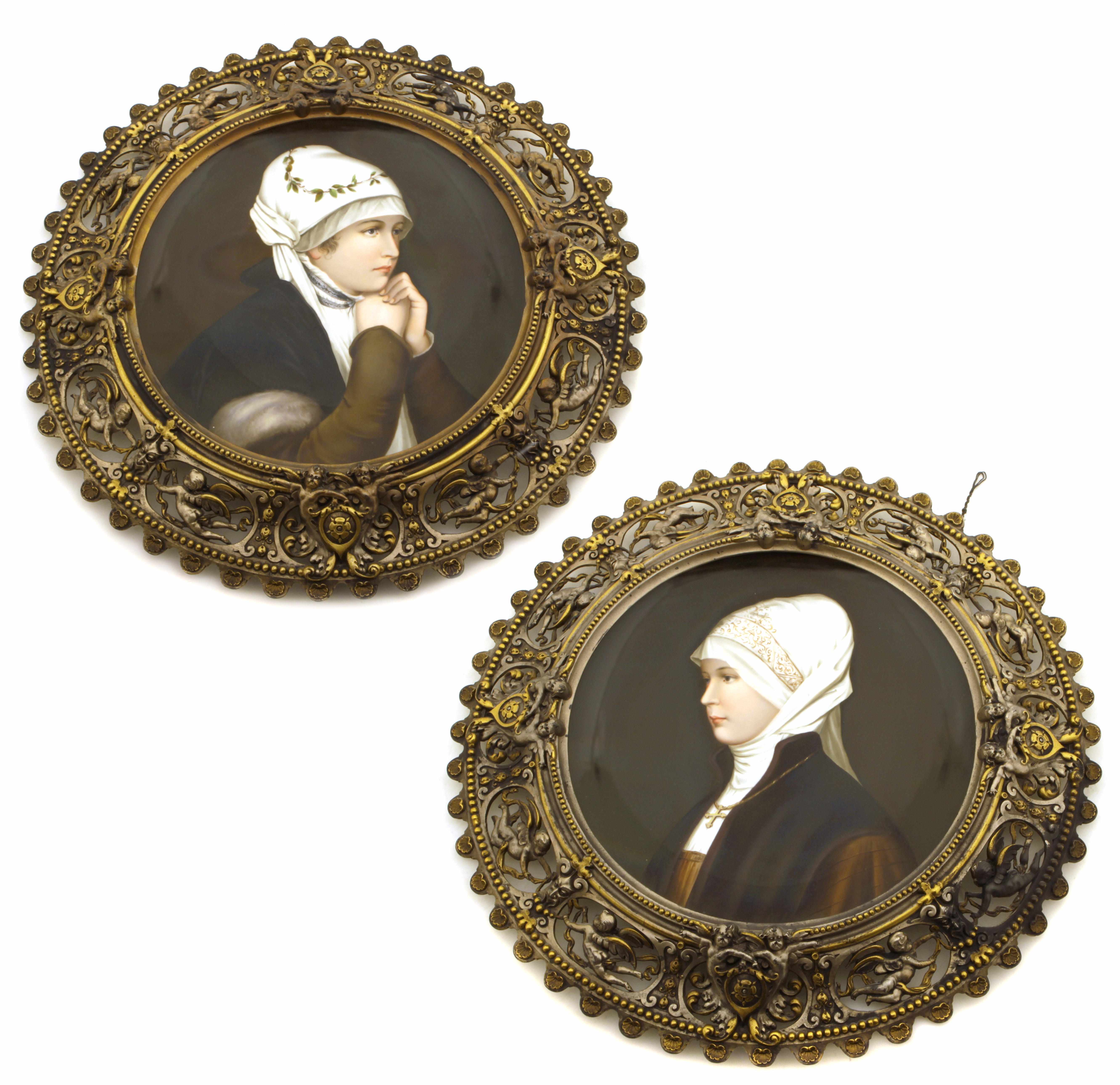 Appraisal: A pair of Continental porcelain portrait plates In gilt metal