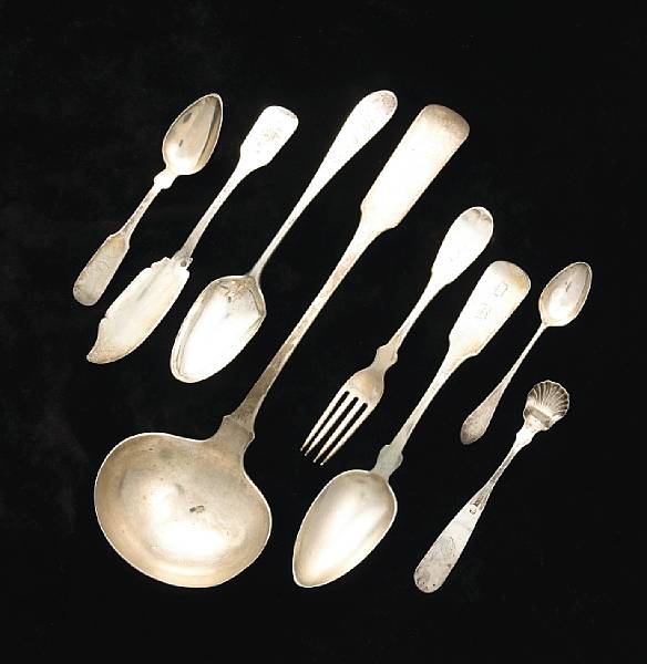 Appraisal: A group of silver flatware Including Fiddle soup ladle Hildeburn