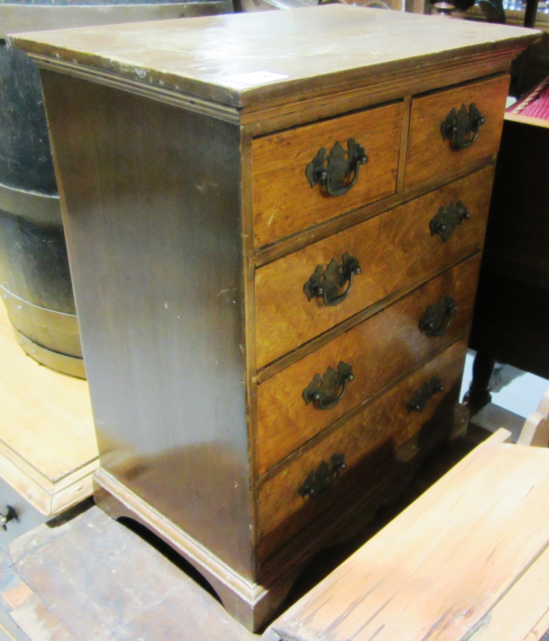 Appraisal: A th century mahogany and burr walnut table top chest