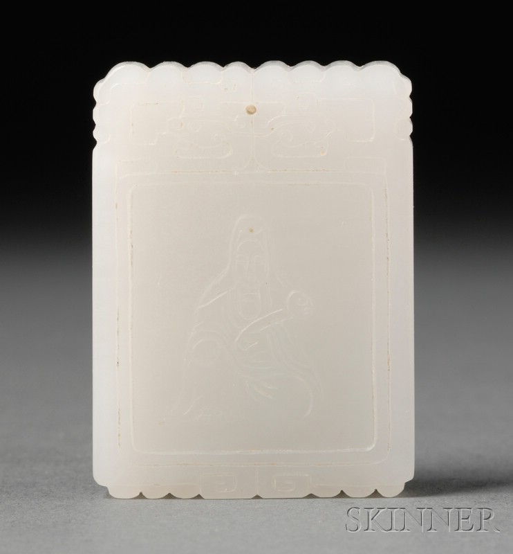 Appraisal: White Jade Pendant th century surfaces carved with Kuan Yin