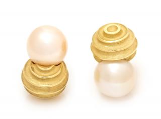 Appraisal: A Pair Karat Yellow Gold and Cultured Pearl Earclips Christopher