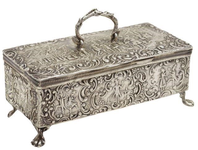 Appraisal: Dutch silver jewel casket dresser box c hinged lid with