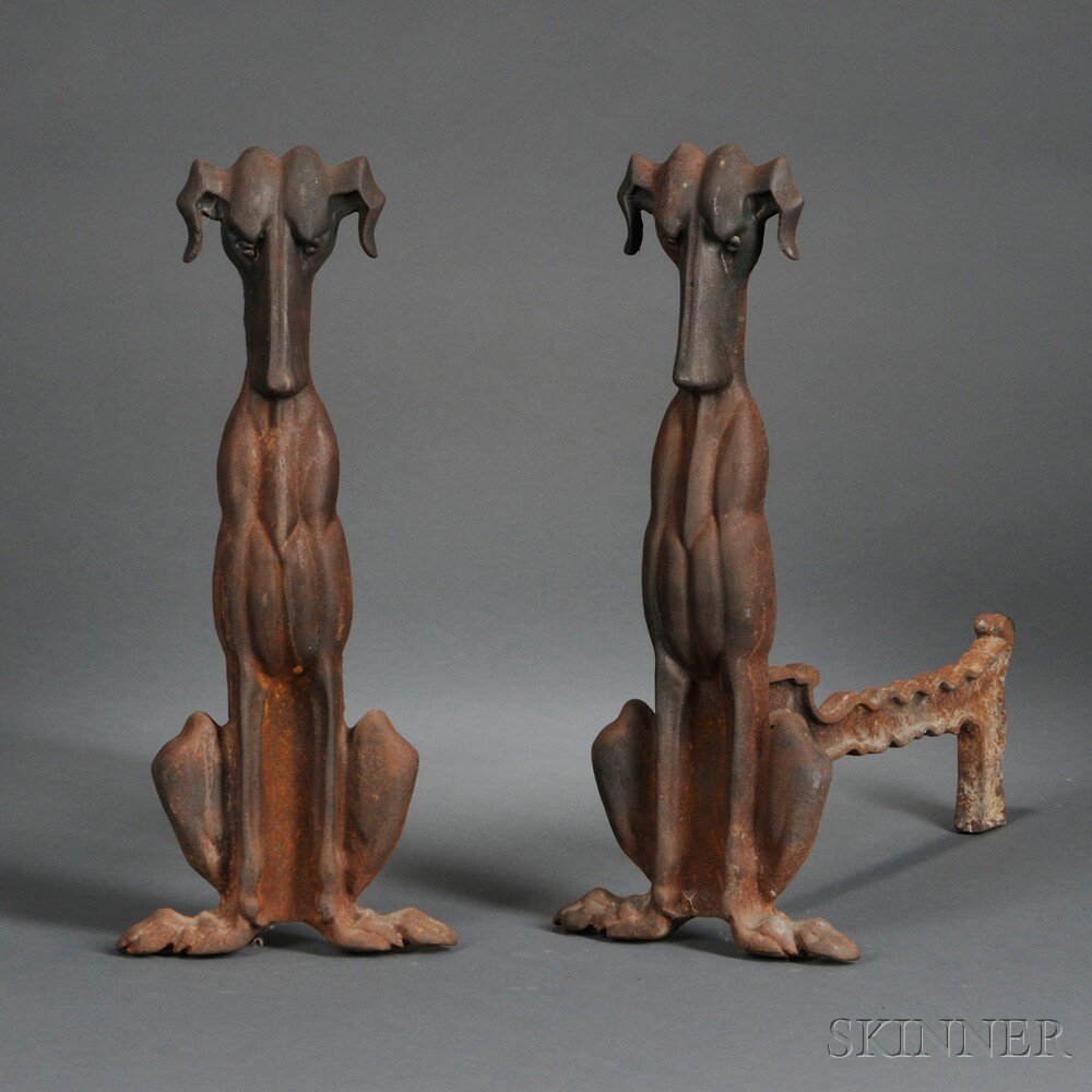 Appraisal: Pair of Cast Iron Hound Dog Andirons Tennessee Chrome Co