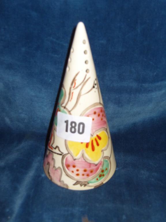 Appraisal: A Clarice Cliff sugar caster of conical form with painted