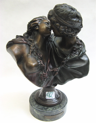 Appraisal: AFTER JEAN ANTOINE HOUDON BRONZE SCULPTURE - titled Le Baiser