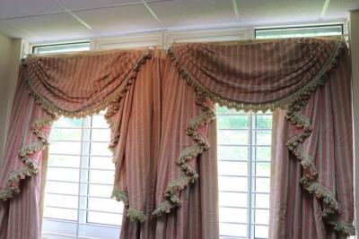 Appraisal: A pair of pink moire stripe curtains cm x cm