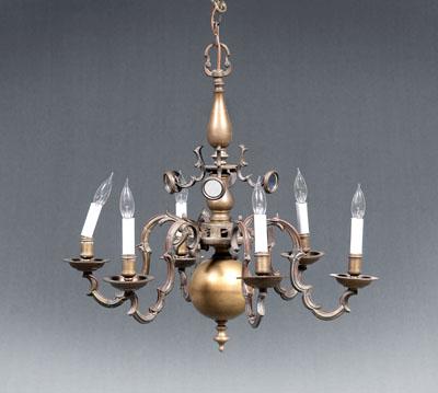 Appraisal: Six arm brass chandelier four scrolled arms above below six