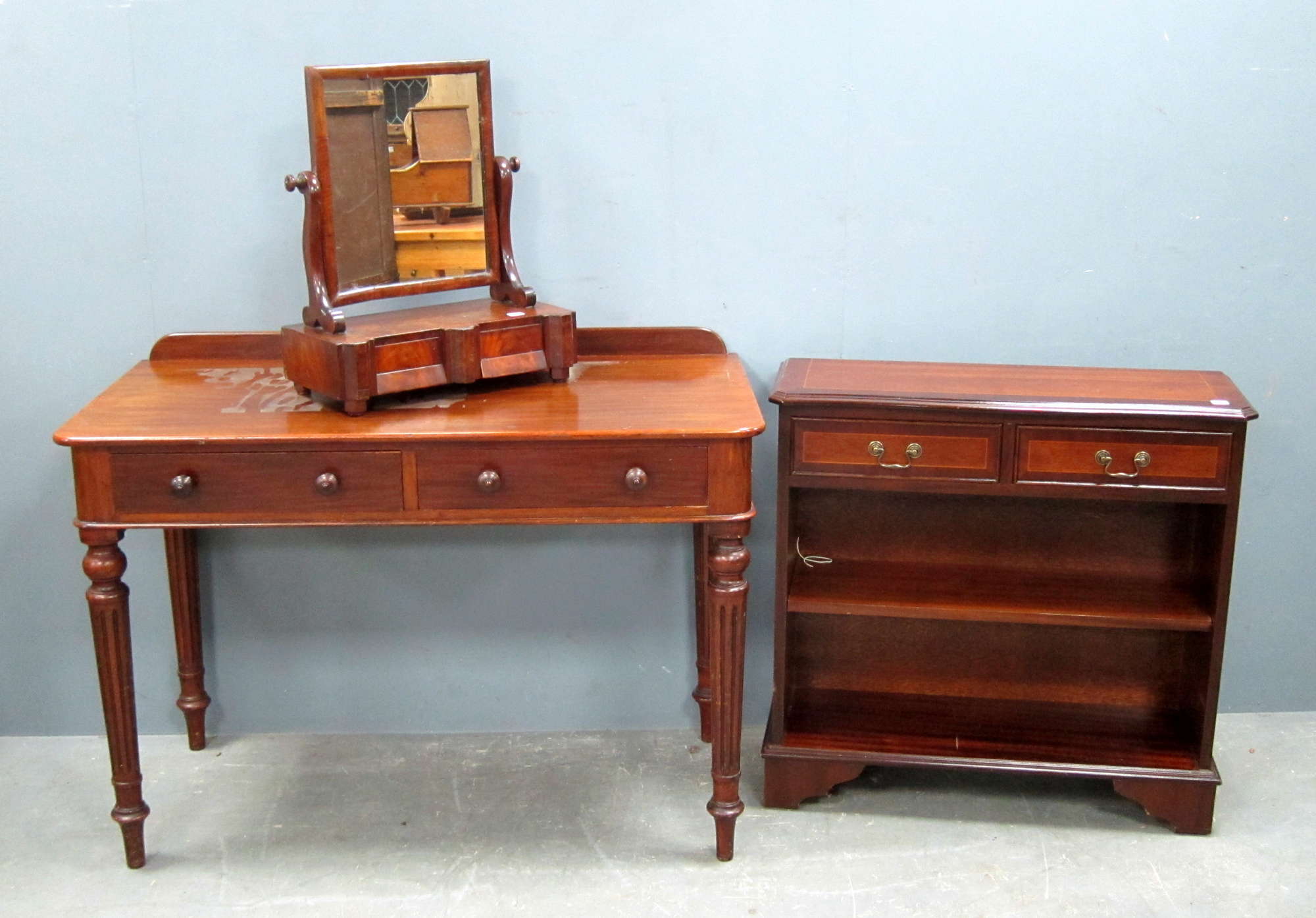 Appraisal: Victorian mahogany side table mahogany bedroom dressing mirror and a