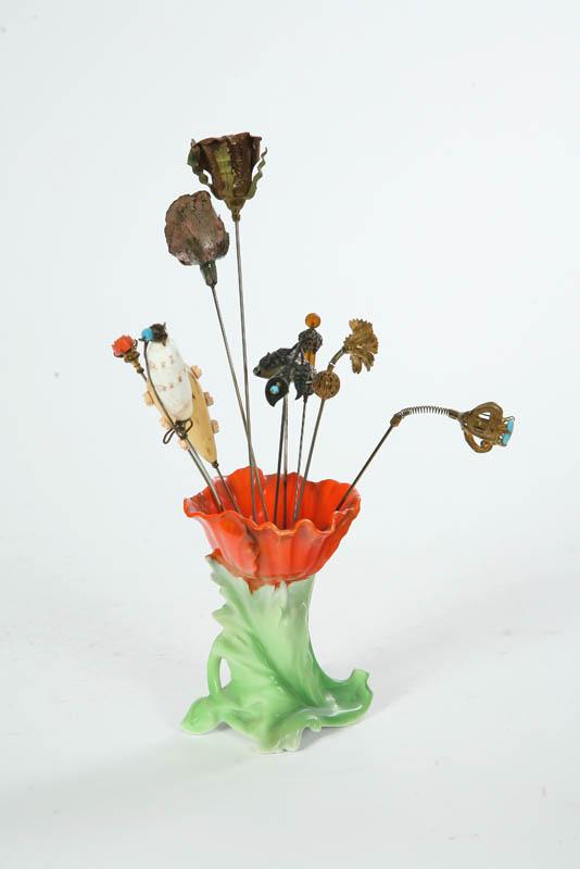 Appraisal: HAT PIN HOLDER HAT PINS Royal Bayreuth Poppy hat pin