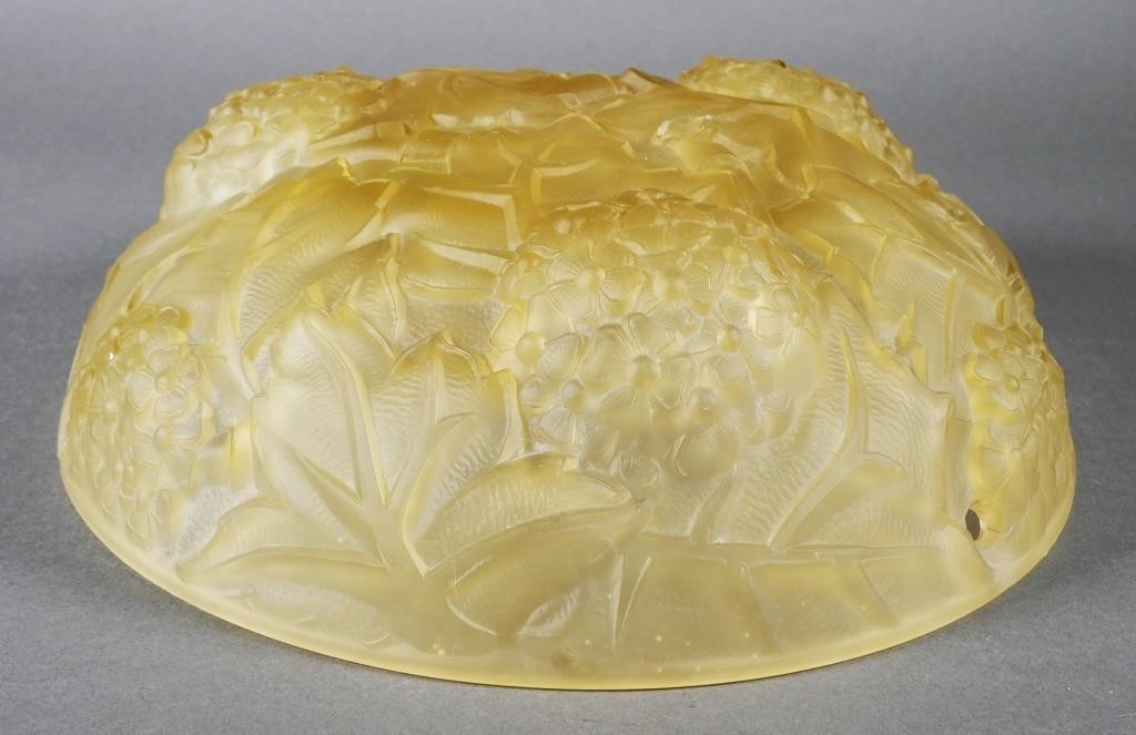 Appraisal: Vintage yellow French Art Deco puffy frosted glass shade Measures