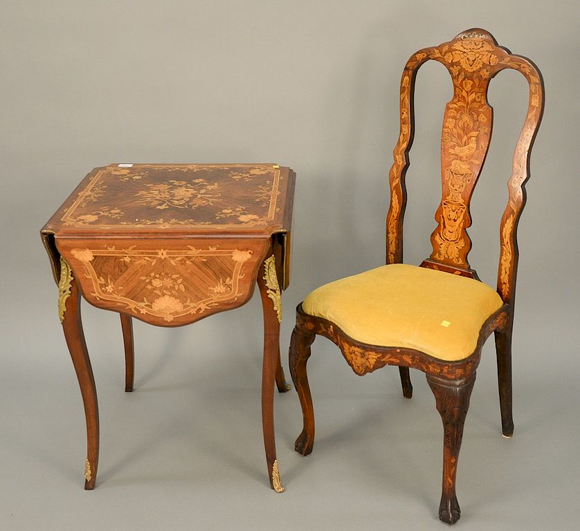 Appraisal: Two piece lot to include marquetry inlaid table with four