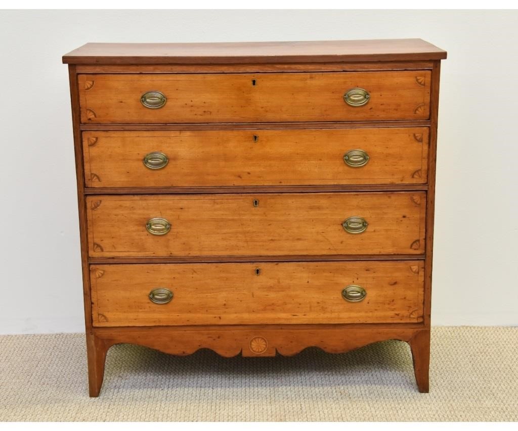 Appraisal: New England Hepplewhite cherry chest of drawers circa with fan