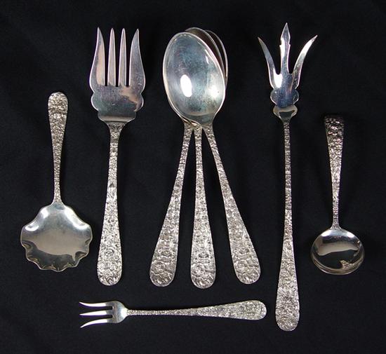 Appraisal: Eight Stieff Sterling Serving Pieces Stieff Rose repousse pattern Includes