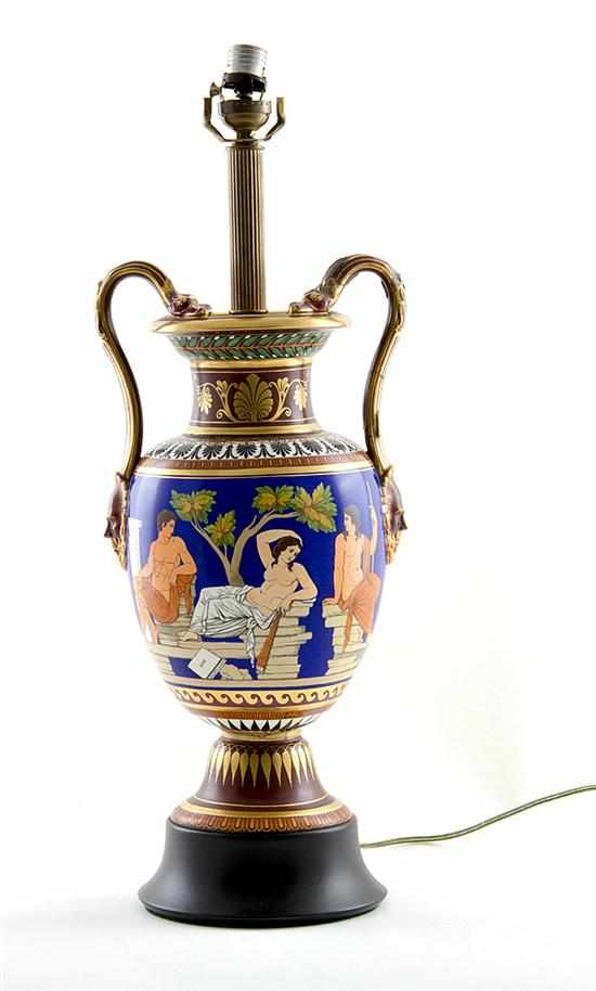 Appraisal: English Greek Revival porcelain urn converted to lamp late th