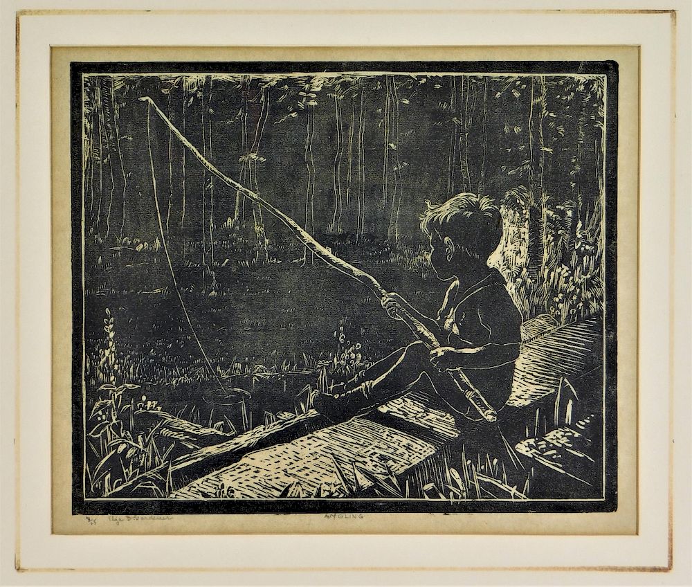 Appraisal: Eliza Draper Gardiner Gone Fishing Woodcut Eliza Draper Gardiner Massachusetts