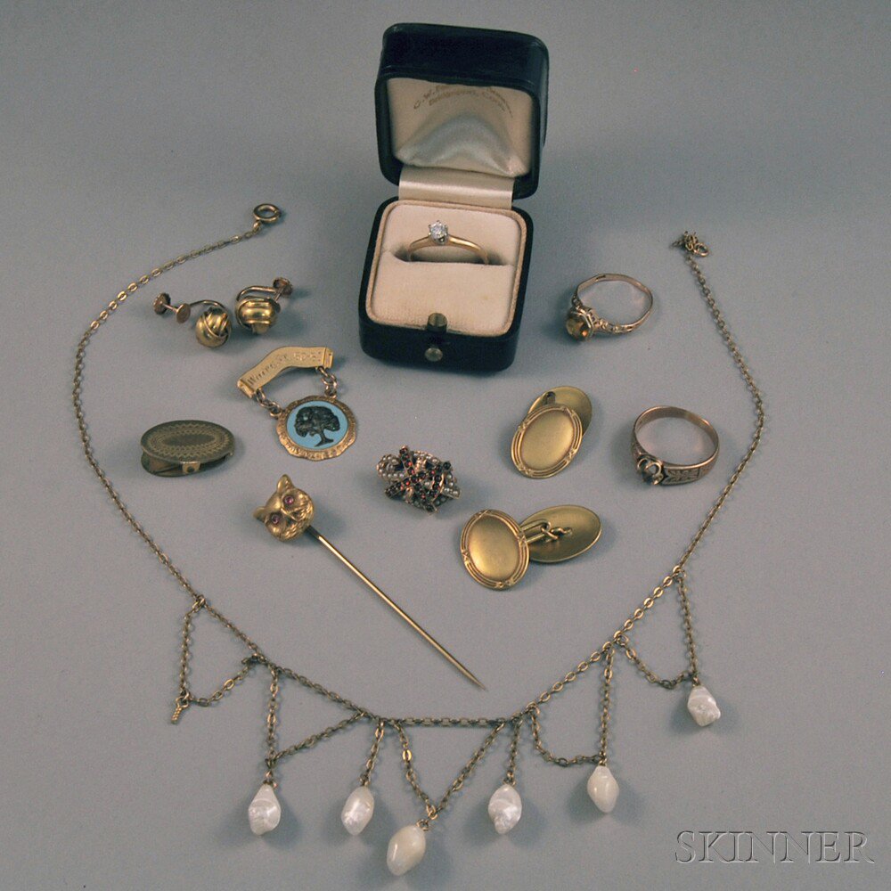 Appraisal: Small Group of Mostly Gold Jewelry including a kt gold