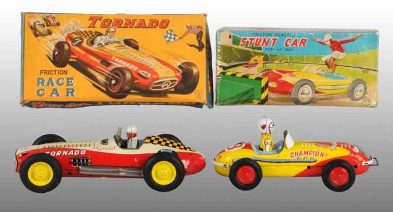 Appraisal: Lot of Tin Race Car Friction Toys Description Japanese Working