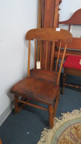 Appraisal: Antique Rocker plank seat tapered spindle back