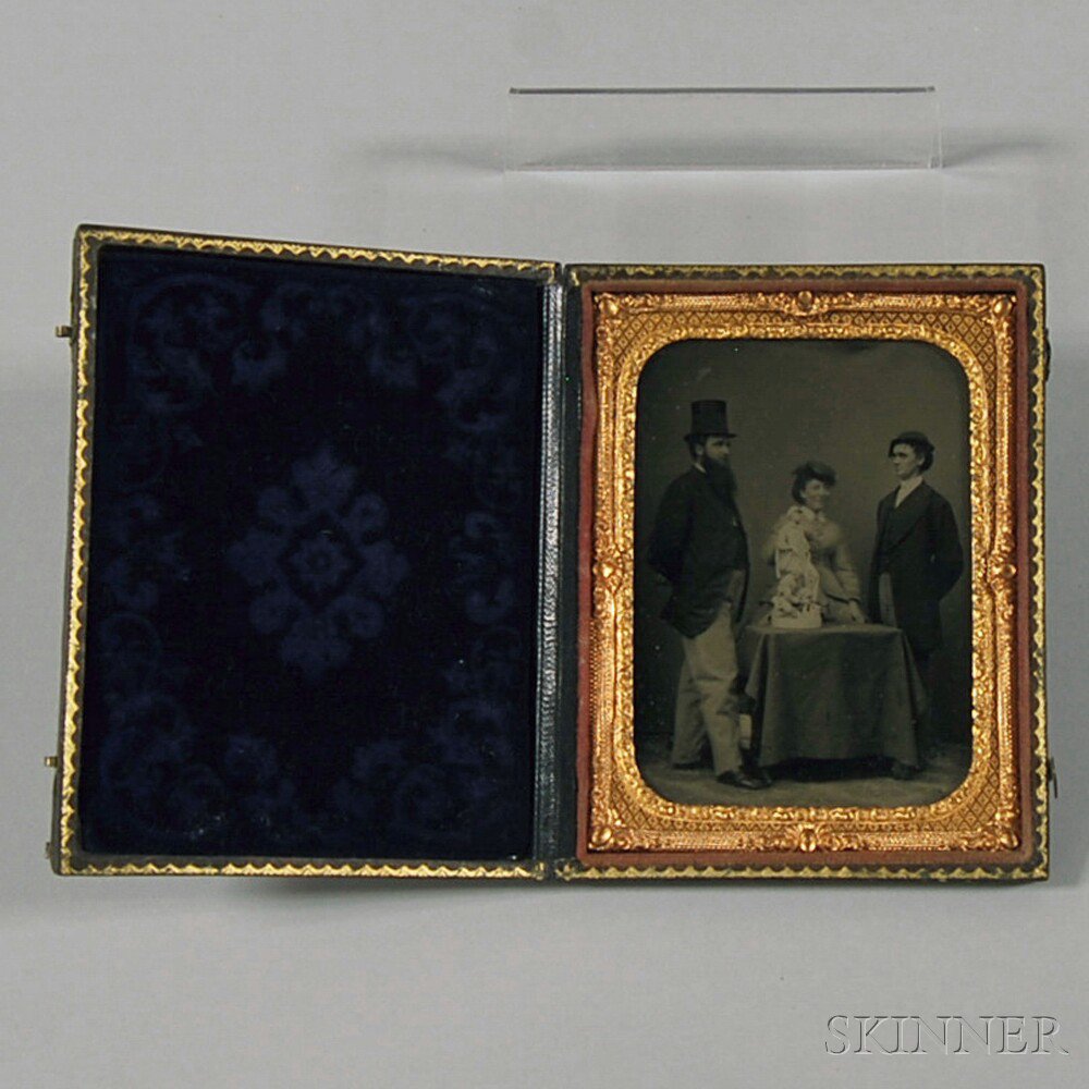 Appraisal: Quarter-plate Tintype Group of Three Figures with a Rogers Group