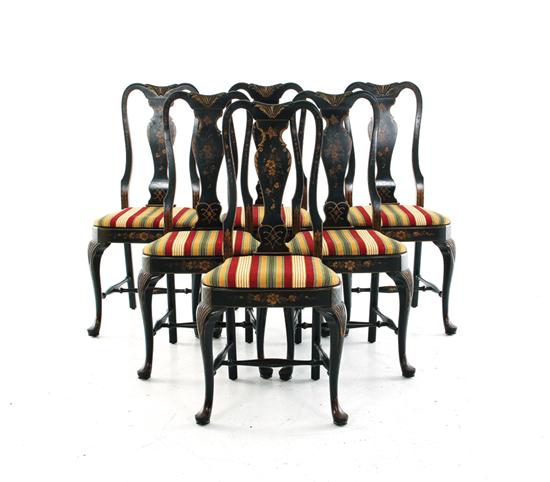 Appraisal: Queen Anne style chinoiserie decorated side chair set BH SH