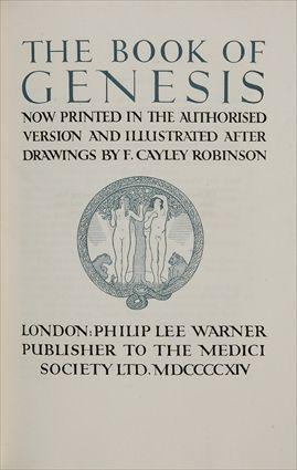 Appraisal: FINE PRESS THE BOOK OF GENESIS LONDON MEDICI SOCIETY TO