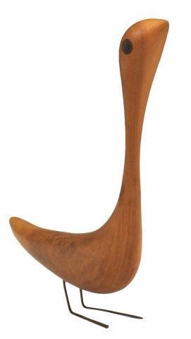 Appraisal: Mid-century modern carved teakwood bird on wire legs Jacob Hermann