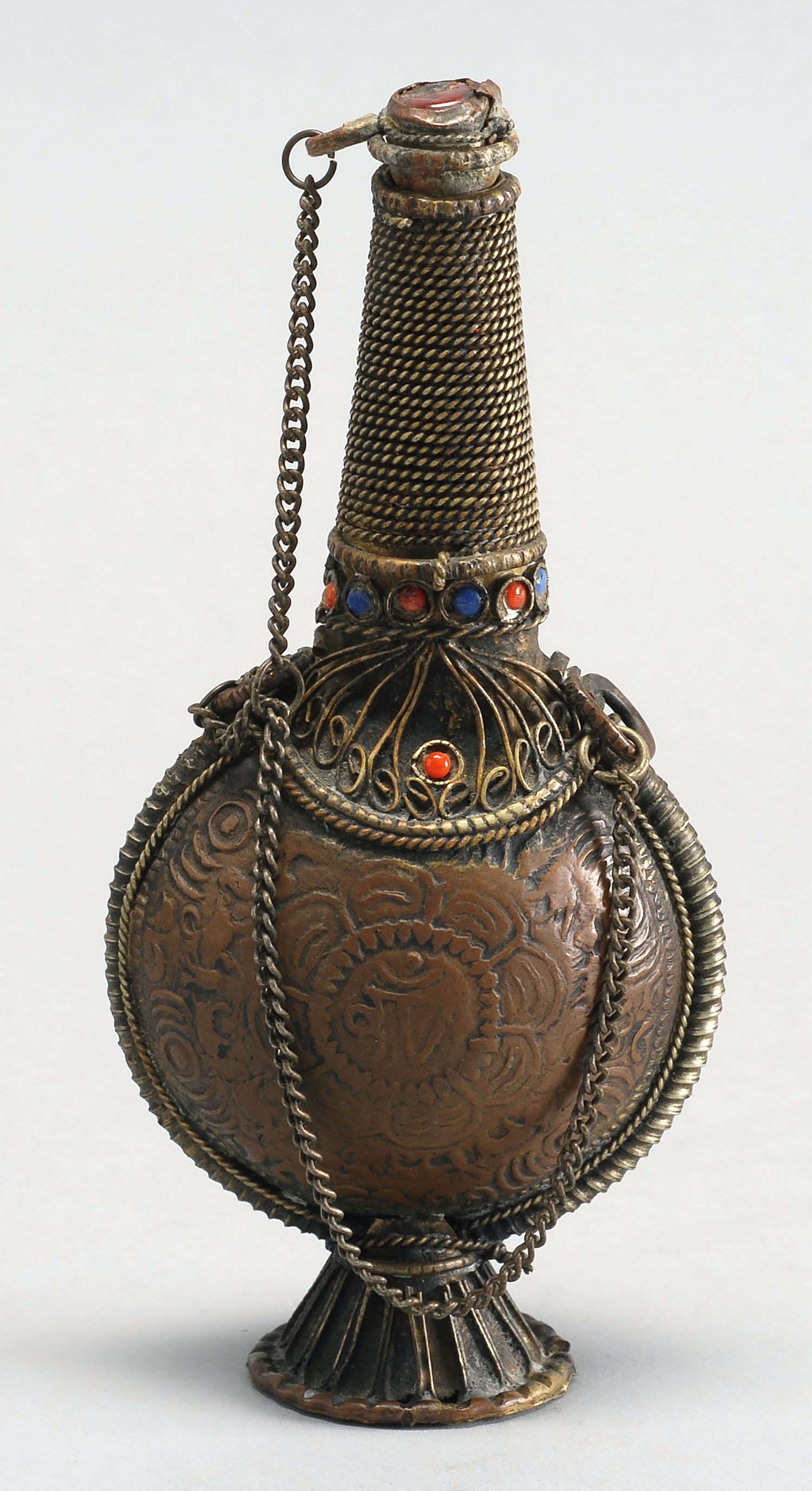 Appraisal: TIBETAN METAL SNUFF BOTTLE In flask form with flared foot