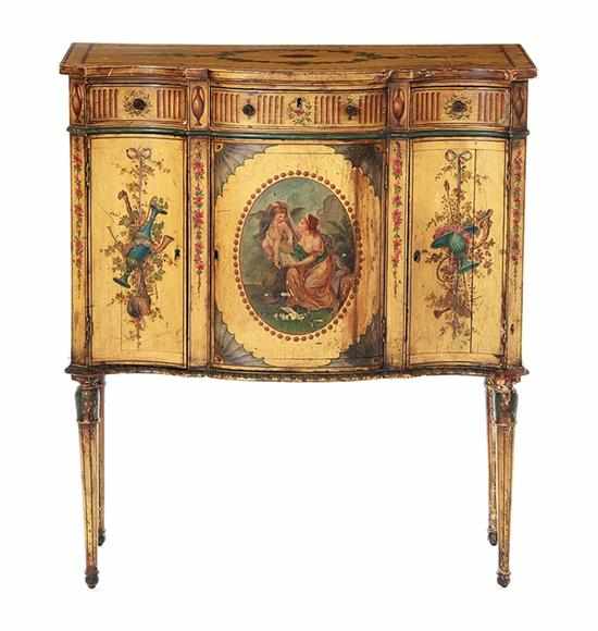 Appraisal: Continental paint-decorated cabinet th century serpentine top above conforming case