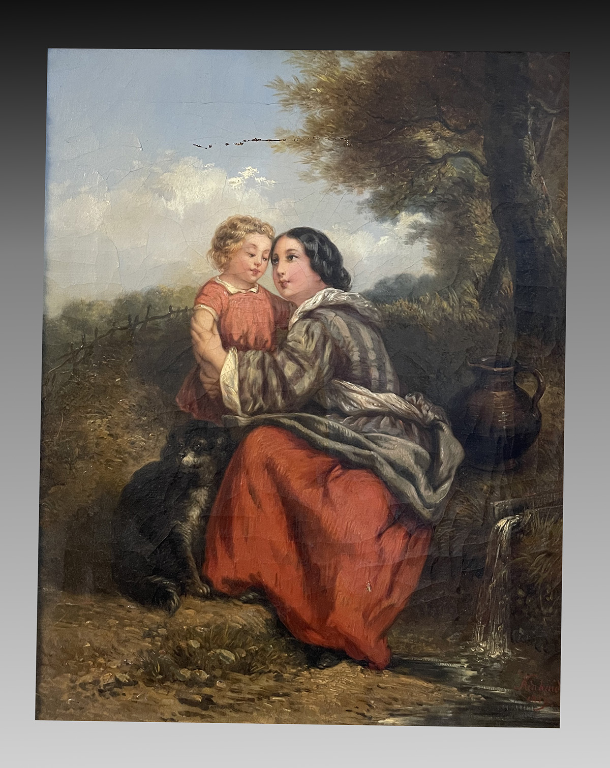 Appraisal: EUROPEAN GENRE PAINTING WITH MOTHER AND CHILD SIGNED KINKAID DATED