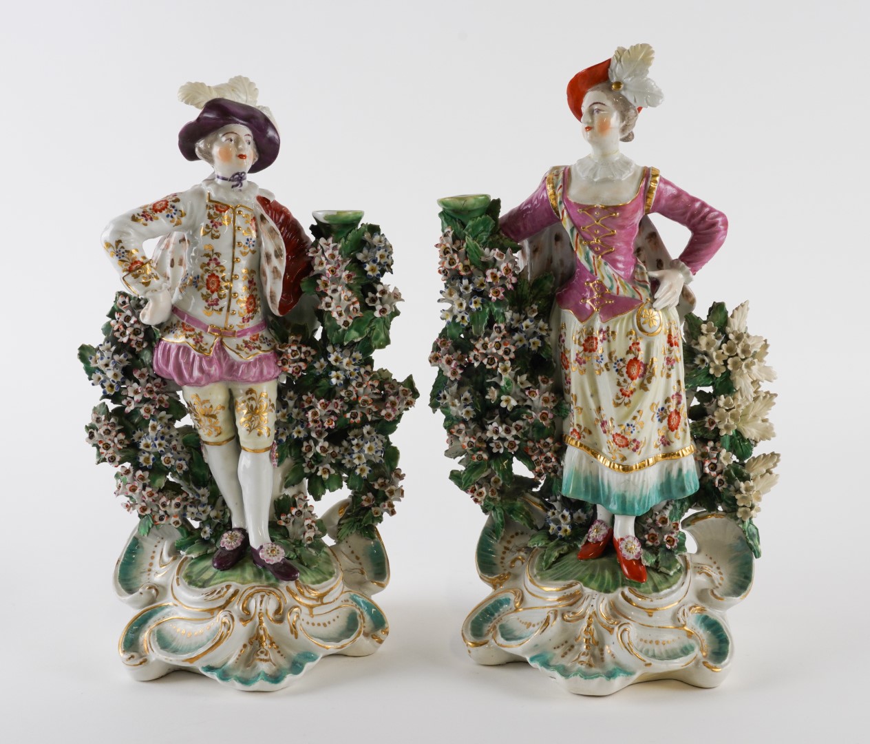 Appraisal: A PAIR OF DERBY CANDLESTICK FIGURES OF RANELAGH DANCERS Circa