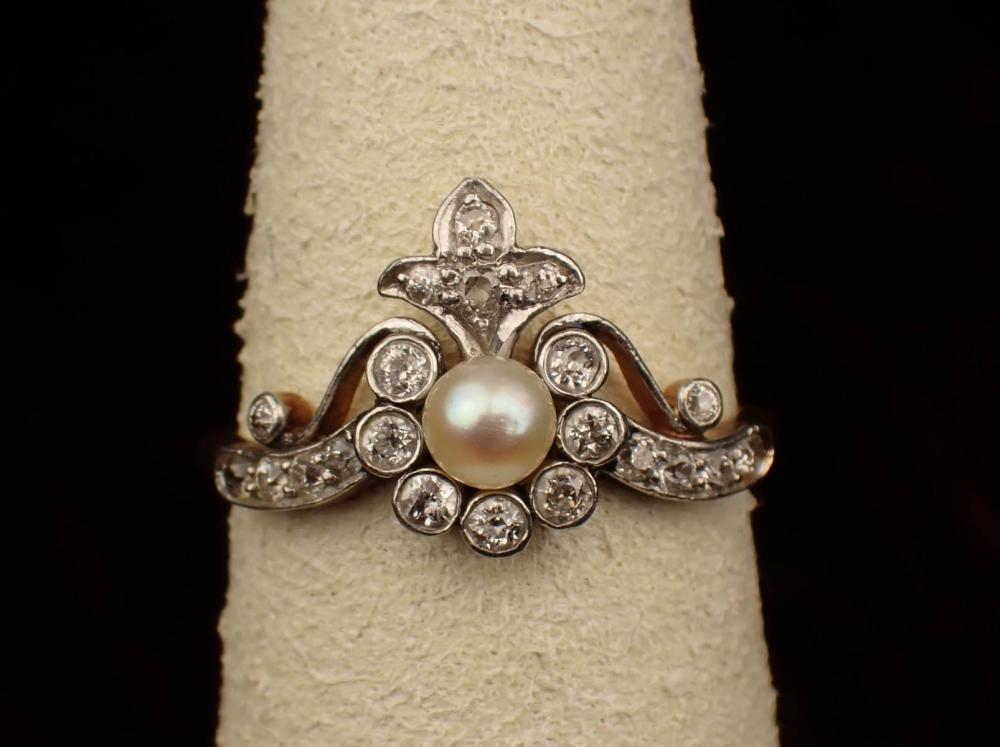 Appraisal: DIAMOND PEARL PLATINUM AND YELLOW GOLD RING The platinum and