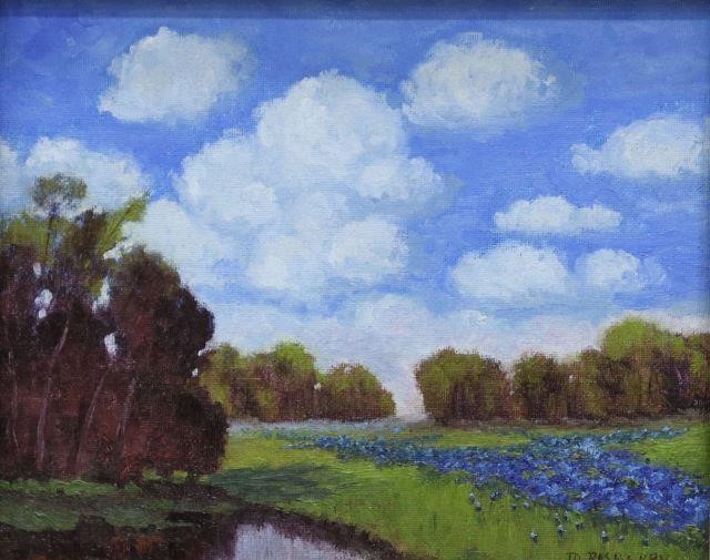 Appraisal: Framed oil on canvas board painting Landscape with Bluebonnets signed