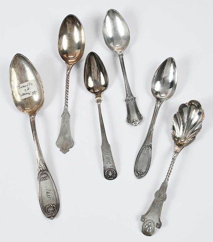 Appraisal: Patterned Coin Silver Spoons Approx Pieces American th century including