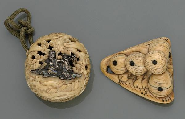 Appraisal: Two ivory studies th Century The first showing five gingko