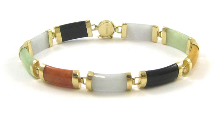 Appraisal: MULTI-COLOR JADE AND FOURTEEN KARAT GOLD BRACELET inches in length