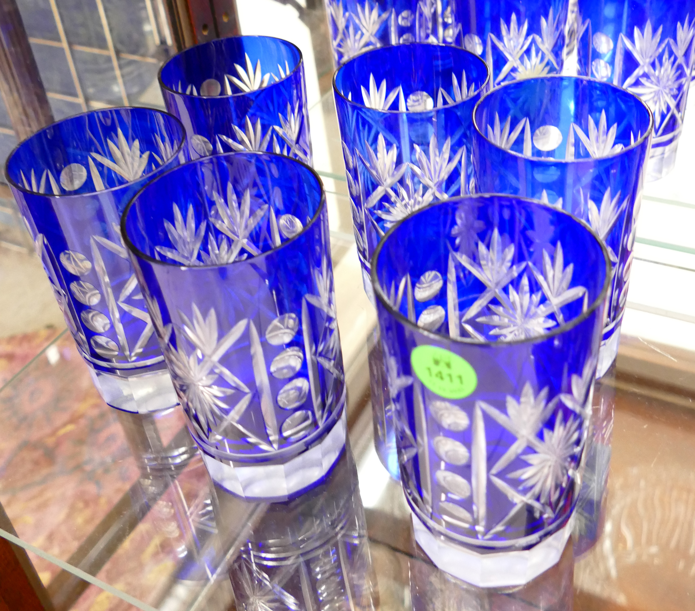 Appraisal: Set pc Bohemian Cobalt Cut-to-clear Tumblers- ''