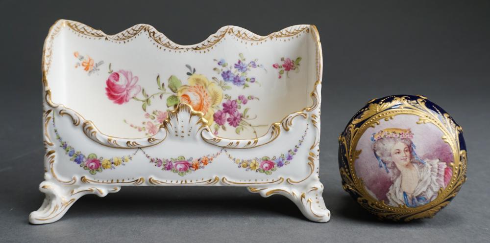 Appraisal: Dresden Porcelain Correspondence Stand with a French Decorated Porcelain Powder