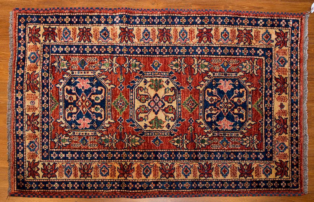 Appraisal: Turkish Kazak Rug x hand knotted wool foundation Condition Appears