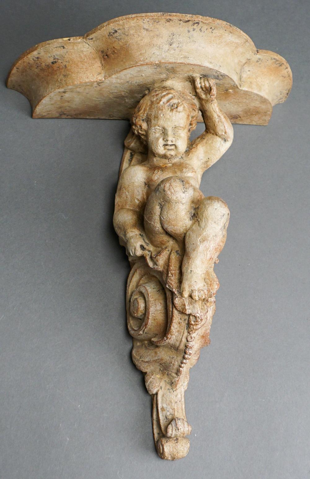 Appraisal: Rococo Style Putto-Form Carved Wood Wall Bracket H in cm