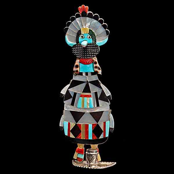 Appraisal: Edward Beyuka Zuni Inlay Shalako Bolo large Shalako inlaid with