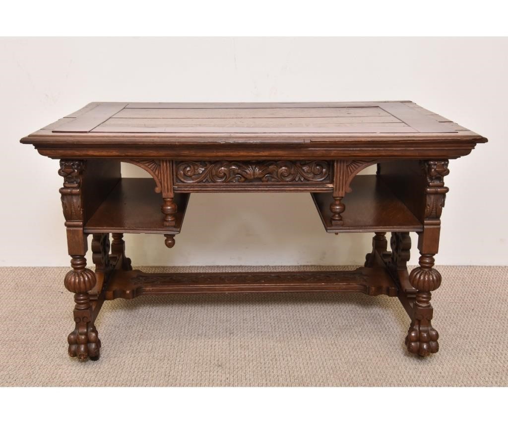 Appraisal: Victorian oak library table with partial red leather top single