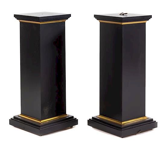 Appraisal: A Pair of Parcel Gilt Ebonized Pedestals Height inches A