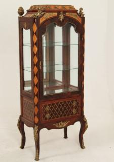 Appraisal: LOUIS XV STYLE ROSEWOOD AND WALNUT VITRINE LOUIS XV STYLE