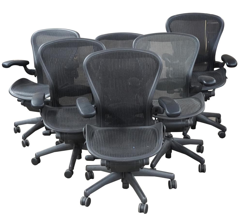 Appraisal: SIX HERMAN MILLER AERON OFFICE CHAIRSblack plastic molded Herman Miler