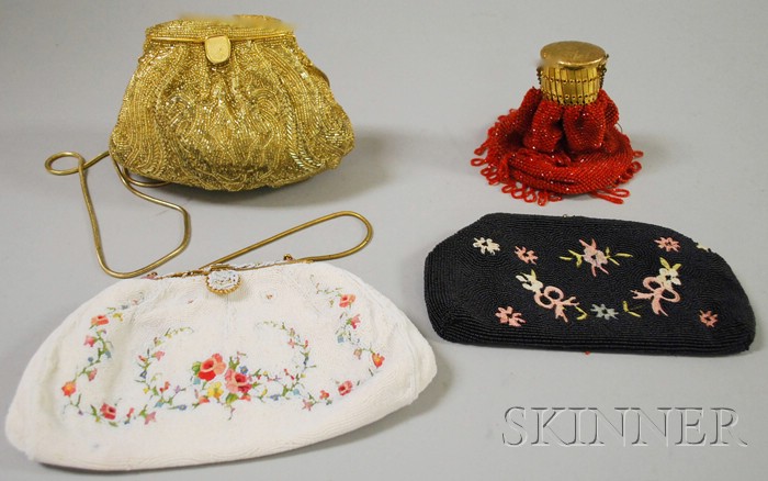 Appraisal: Four Vintage Beaded Purses including a black floral-decorated Walborg purse