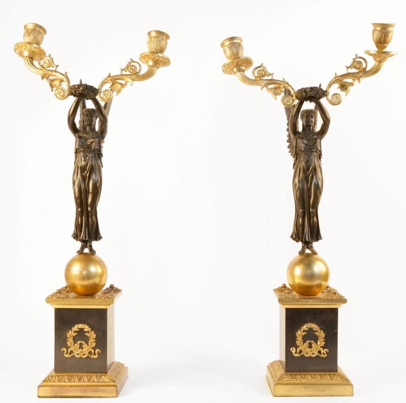 Appraisal: Pair Early th Century Empire Bronze and Gilt Candelabra th