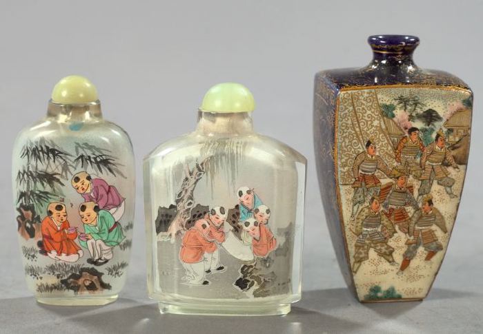 Appraisal: An Oriental Vase and Two Snuff Bottles the vase a